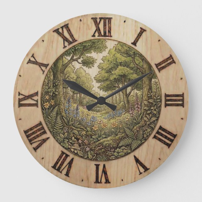 Spring Forest Wall Clock – Nature Decor Stor Klocka (Framsida)