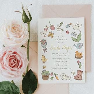 Spring Garden Animals Baby Shower Invitation Inbjudningar