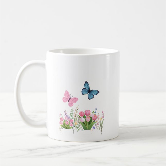 Spring Garden & Blue Butterflies Floral Mug – Eleg Kaffemugg (Vänster)