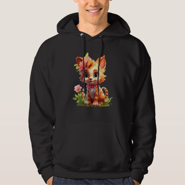 Spring Garden Kitten Flower Cat Girl Floral Blosso Hoodie (Framsida)