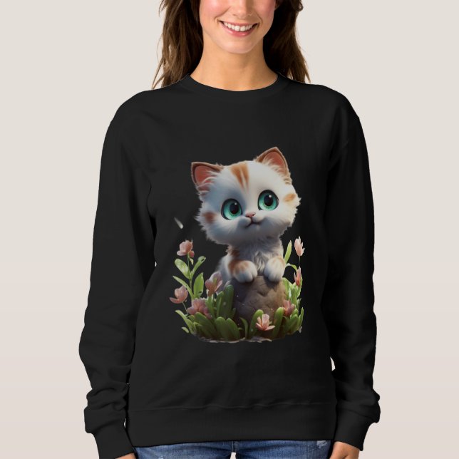 Spring Garden Kitten Flower Cat Girl Floral Blosso T Shirt (Framsida)