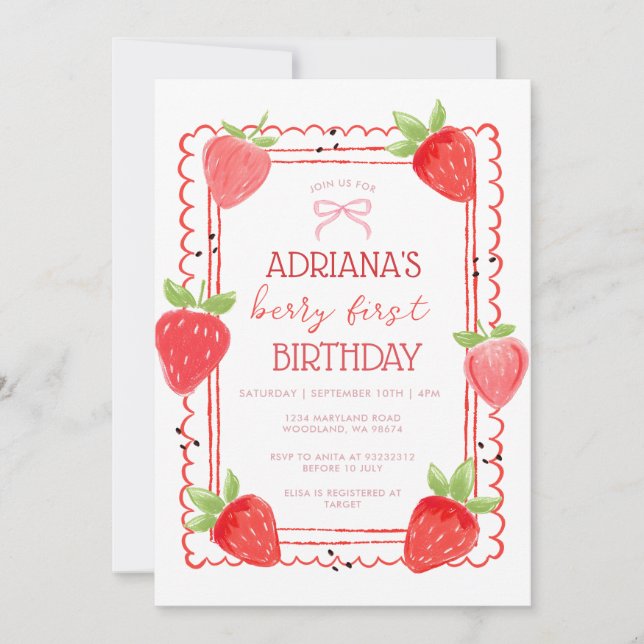 Spring Girl Berry First Birthday Invitation Inbjudningar (Framsida)
