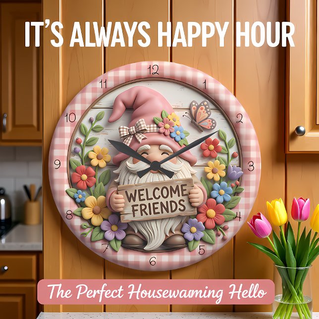 Spring Gnome Welcome Friends Stor Klocka (Skapare uppladdad)