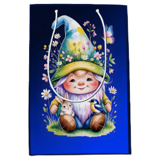 Spring Gnome with Bunny and Bluebird