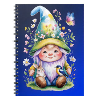 Spring Gnome with Bunny and Bluebird Anteckningsbok