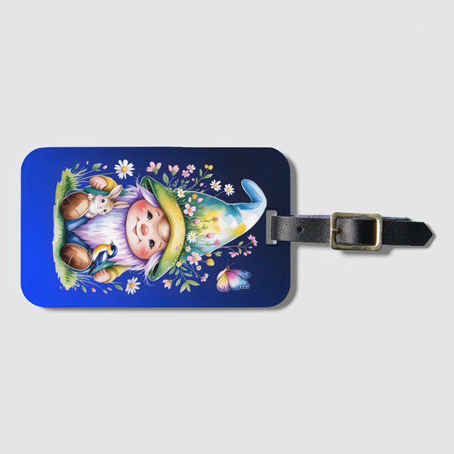 Spring Gnome with Bunny and Bluebird Bagagebricka (Framsida horisontal)