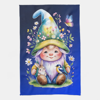 Spring Gnome with Bunny and Bluebird Kökshandduk