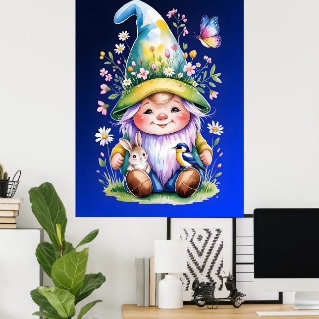 Spring Gnome with Bunny and Bluebird Poster (Hemmakontoret)