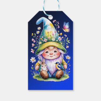 Spring Gnome with Bunny and Bluebird Presentetikett