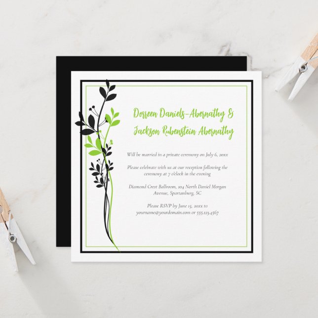 Spring Green and Black Floral Reception Only | Inbjudningar (Fram/Back In Situ)