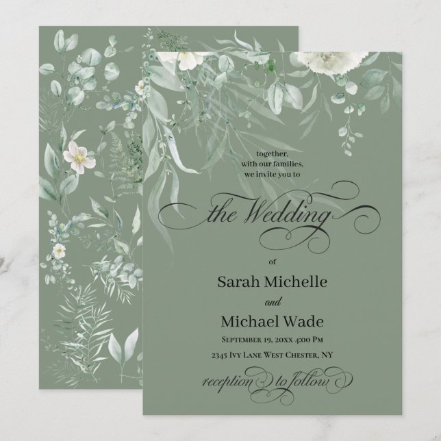 Spring Greenery Calligraphy Wedding Invitation Inbjudningar (Fram/baksida)