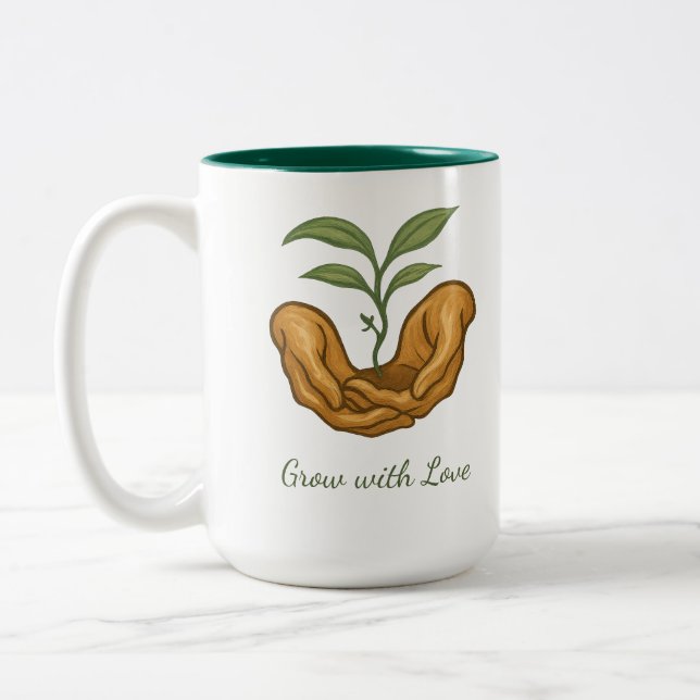Spring Growth Mug - Earth Day, Plant, Gardening Två-Tonad Mugg (Vänster)
