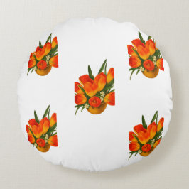 Spring Harmony – Orange & Yellow Tulips Rund Kudde