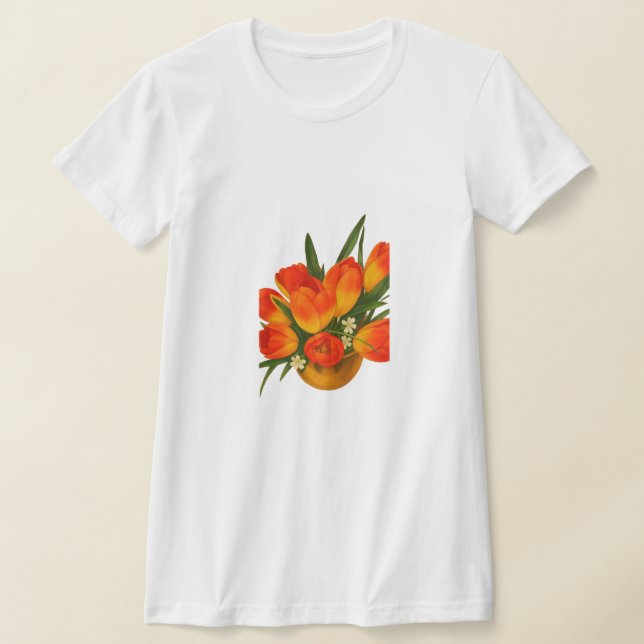 Spring Harmony – Orange & Yellow Tulips T Shirt (Laydown)