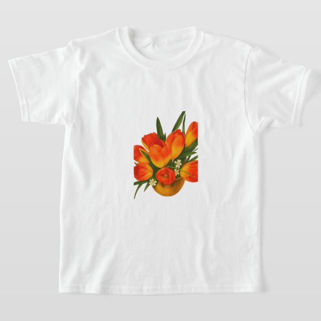 Spring Harmony – Orange & Yellow Tulips T Shirt (Laydown)