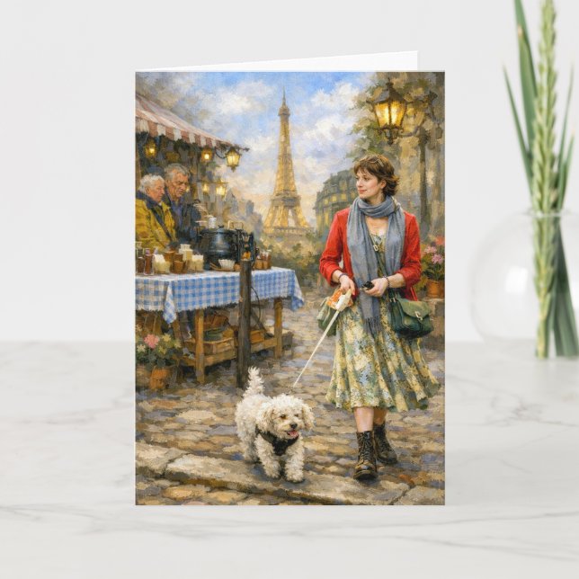 Spring In Paris Poodle Greeting Card Kort (Framsida)