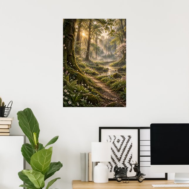 Spring in the Fourfold Forest – Misty Fantasy Wood Poster (Hemmakontoret)