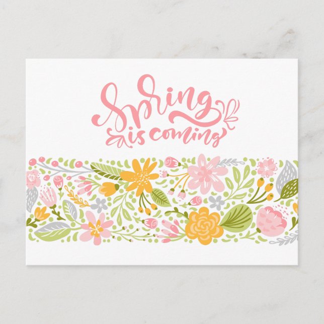Spring Is Coming Floral Greeting Card Vykort (Framsida)