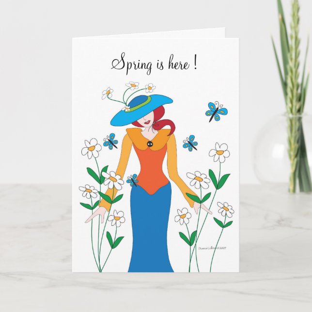 Spring is here Girl in a Garden Card Kort (Framsida)
