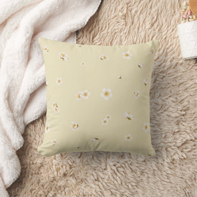 Spring Ivory White Plum Blossom Floral Pattern  Kudde (Filt)