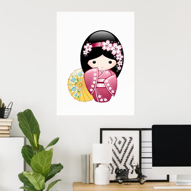 Spring Kokeshi Doll - Cute Japanese Geisha Girl Poster (Hemmakontoret)