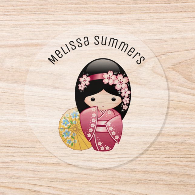 Spring Kokeshi Doll Cute Japanese Geisha Girl Runt Klistermärke (Enskild)