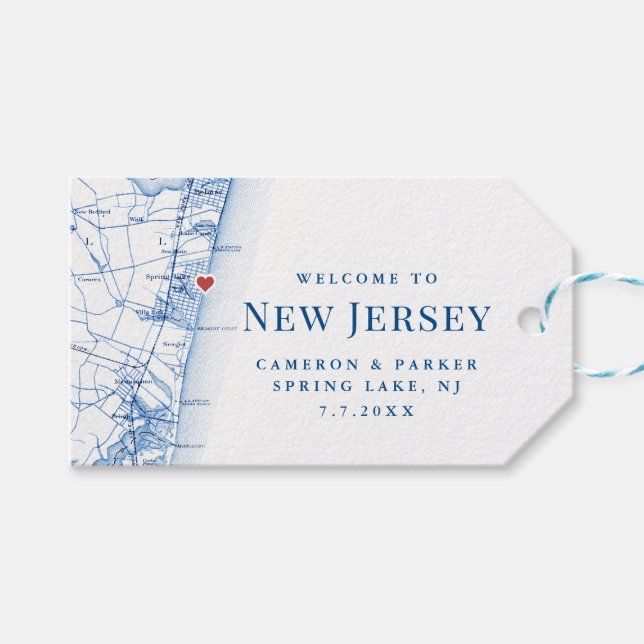 Spring Lake New Jersey Karta Elegant Bröllopsgåva Presentetikett (Framsidan (Horisontell))
