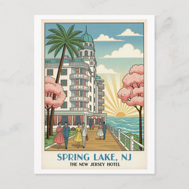 Spring Lake NJ – Färgglatt 1940-tals Deco-stil hot Vykort (Framsida)