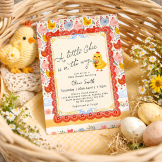 Spring Little Chick Floral Girl Baby Shower Inbjudningar
