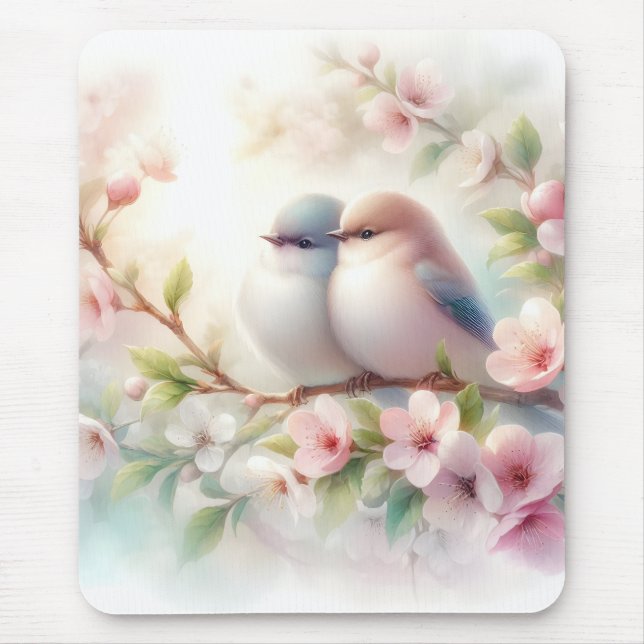 Spring Love Birds Cherry Blossom Floral Musmatta (Framsidan)