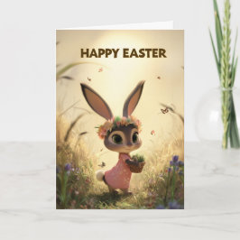 Spring Meadow Bunny in Pink Dress Easter Card Kort