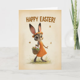 Spring Meadow Bunny with Basket Easter Card Kort