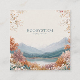 Spring Mountain Gold Frame Floral Landscape Fyrkantigt Visitkort