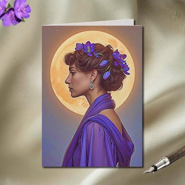 Spring Muse  in purple Folded Greeting Card Kort (Skapare uppladdad)