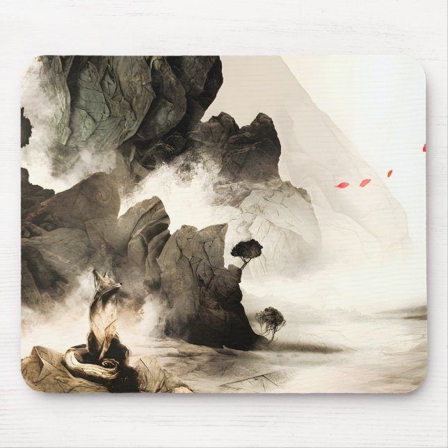 Spring Mystic Fox Misty Mountain Minimalist Zen Musmatta (Framsidan)