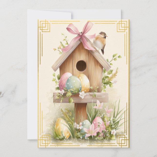 Spring Nest – Easter Birdhouse Delight Kort (Framsida)