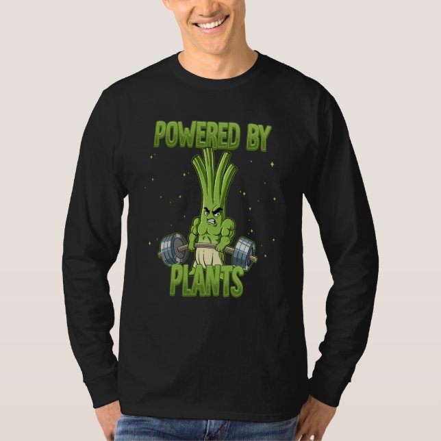 Spring Onion Gym Weight Training Powered By Plants T Shirt (Framsida)