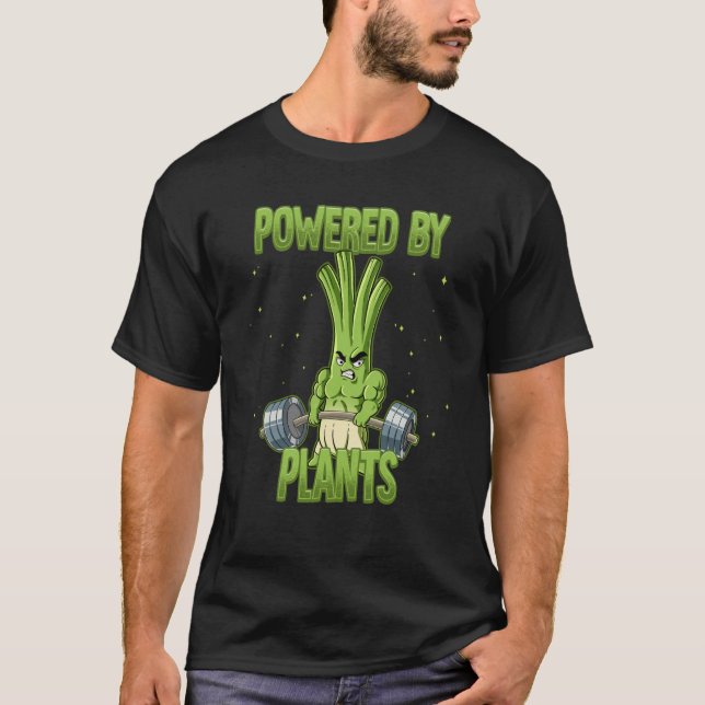 Spring Onion Gym Weight Training Powered By Plants T Shirt (Framsida)
