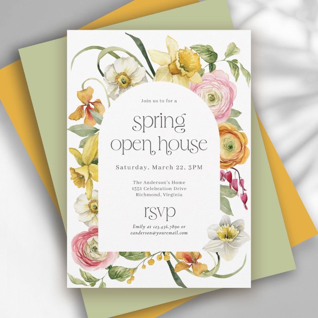 Spring Open House Bright Watercolor Floral Inbjudningar (Skapare uppladdad)