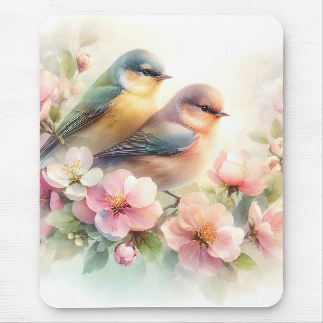 Spring Pastel Sweet Love Birds Blossoms Flowers Musmatta (Framsidan)