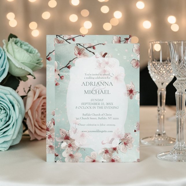 Spring Pink Floral on Teal Wedding Invitation Inbjudningar (Skapare uppladdad)