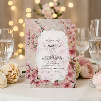 Spring Pink Floral Wedding Invitation Inbjudningar