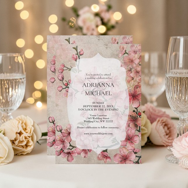 Spring Pink Floral Wedding Invitation Inbjudningar (Skapare uppladdad)