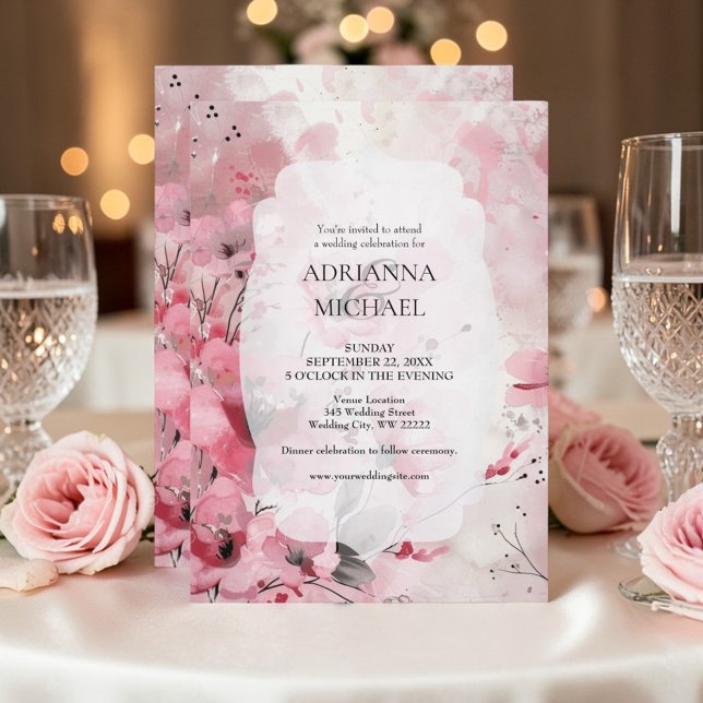 Spring Pink Floral Wedding Invitation Inbjudningar (Skapare uppladdad)