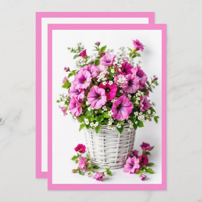 Spring Pink Petunias Personalize Party Inbjudningar (Fram/baksida)