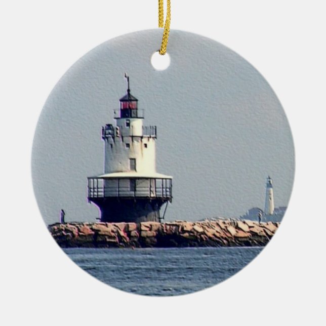 Spring Point Light och Portland Head Light Julgransprydnad Keramik (Framsidan)