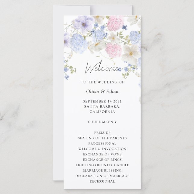 Spring Purple And Pink Wildflowers Wedding Program (Framsida)