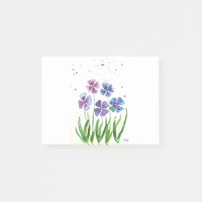 Spring purple blue flowers watercolor post-it block (Framsida)