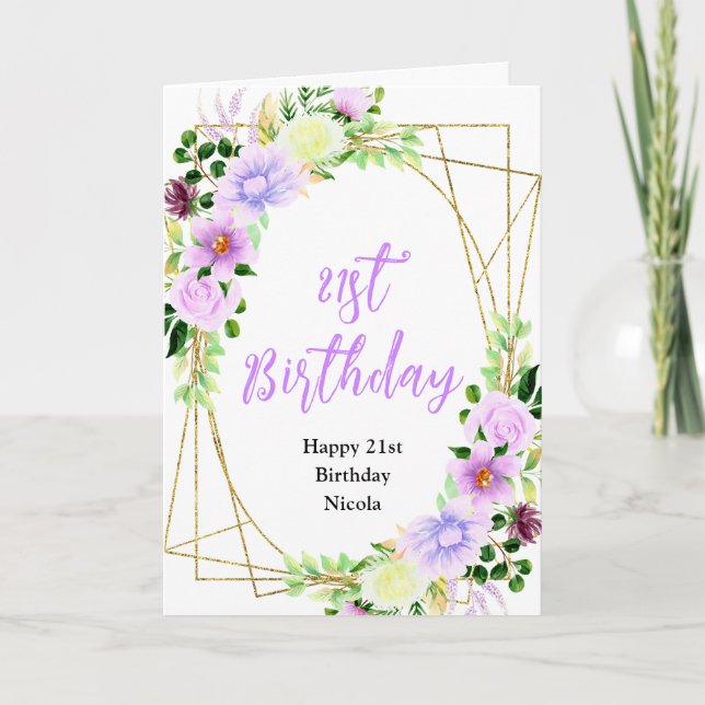 Spring Purple Floral Birthday Kort (Framsida)