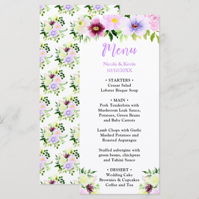 Spring Purple Flowers with Foliage Meny (Fram/baksida)